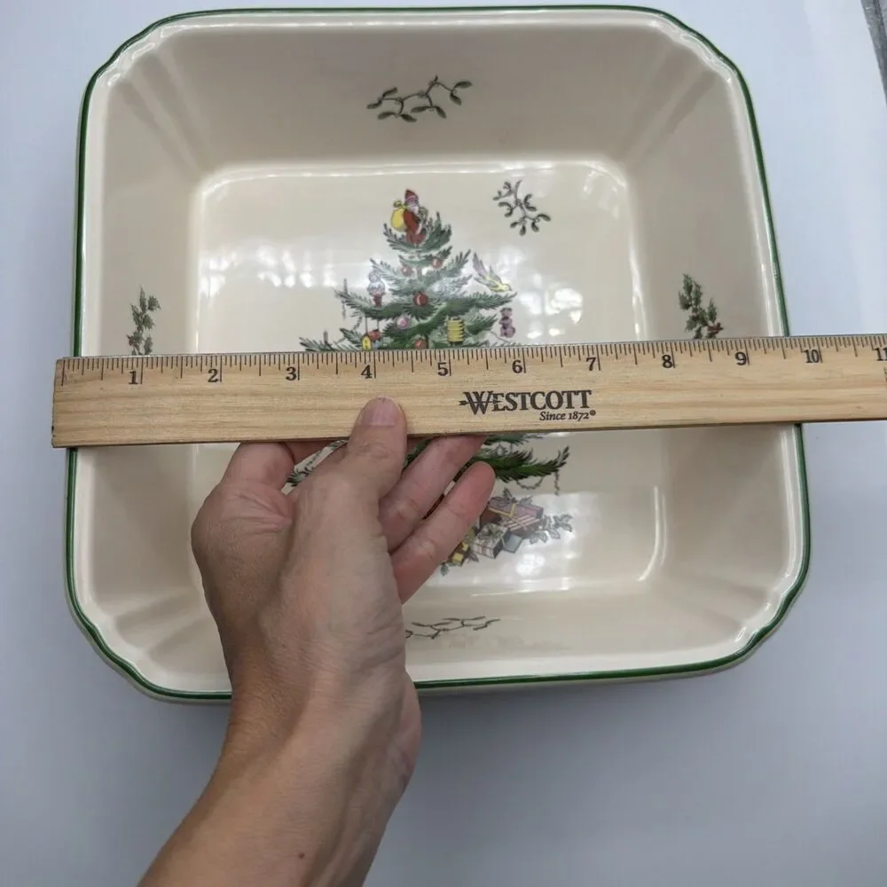 Spode 10” Square Serving Bowl Christmas Tree Pattern